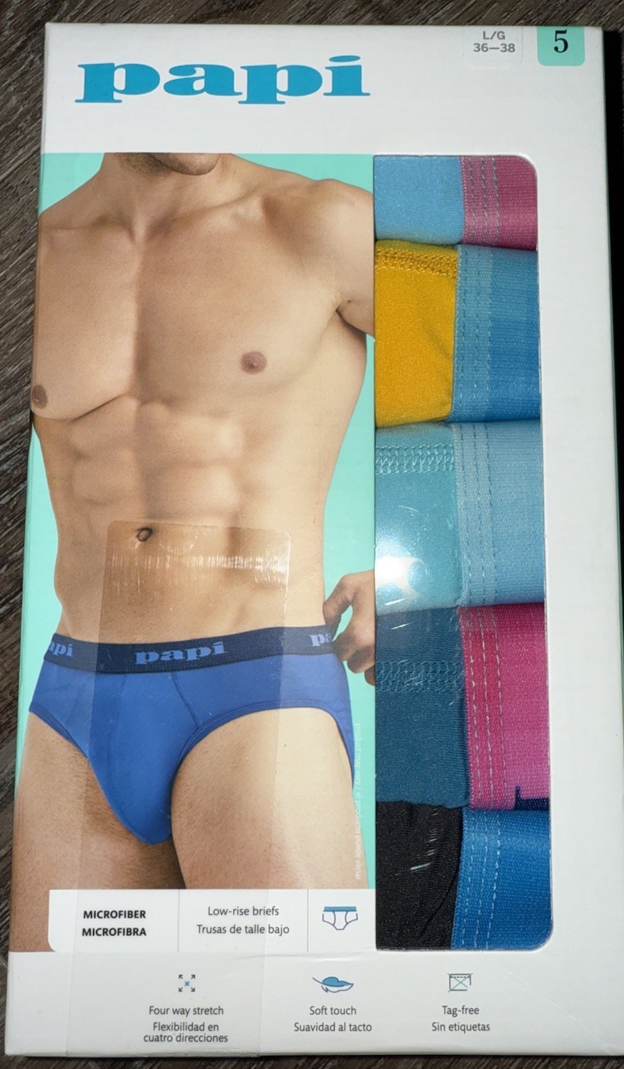 Papi ~ 5-Pair Mens Low Rise Briefs Polyester Blend Microfiber (H) ~ L (3... - $26.72