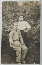 RPPC Lovely Early 1900s Couple Posing Against the Trees Woods Postcard Q8 - £7.17 GBP