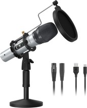 Maono Usb/Xlr Podcasting Dynamic Microphone, Studio Mic Kit With Volume, Silver. - £64.86 GBP