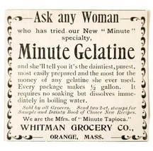 Whitman Minute Tapioca Gelatine 1897 Advertisement Victorian Desserts AD... - $27.43 CAD