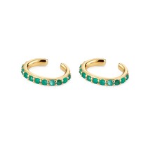 Gold Plated Hoop Drop Earrings for Women Trend Green Zircon Ear Cuff Women's Ear - £10.21 GBP