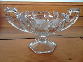 Vintage Glass Crystal Etched Floral Quilted Footed Fancy Compote Handles... - $12.99