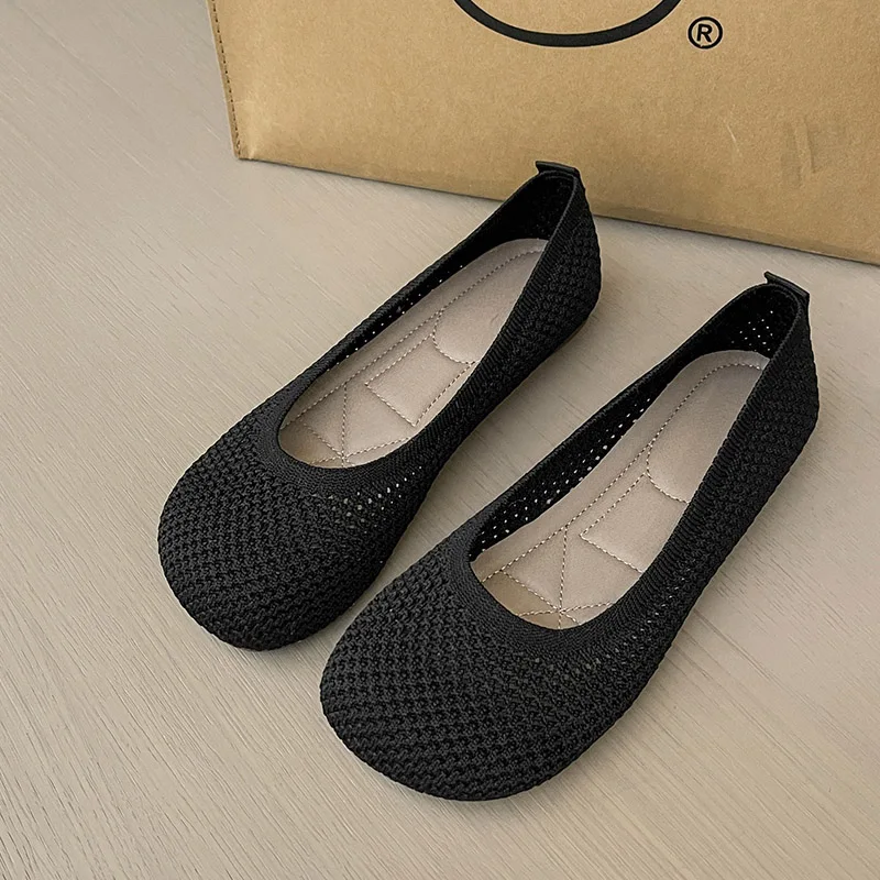 Flat Heel Casual Shoes Women Spring Summer Autumn Knits Ballet Flats Square Toe  - £28.19 GBP
