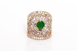 Solitaire Engagement S925 Sterling Gold  CZ Simulated Diamond Ring Emera... - €11,97 EUR