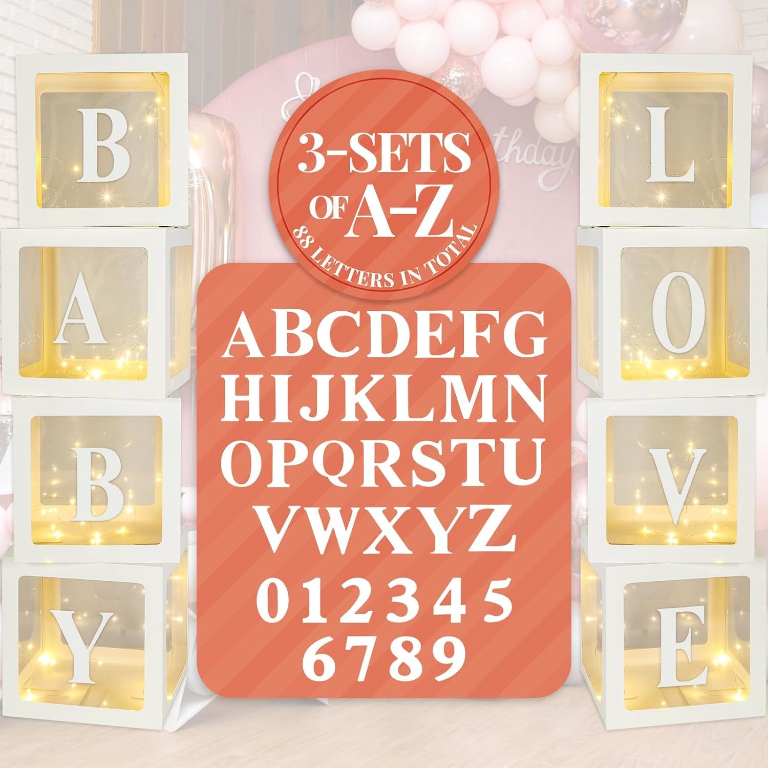 Balloon Box With Letters And Numbers Clear Blocks Boxes With Led Lights For Show