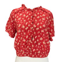 American Eagle Outfitters Womens Crop Top Red Pink Floral Short Sleeve Ruffled L - £10.33 GBP