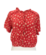 American Eagle Outfitters Womens Crop Top Red Pink Floral Short Sleeve R... - £10.07 GBP