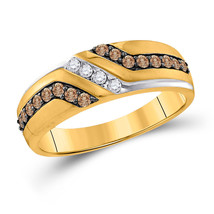 10k Yellow Gold Mens Round Brown Diamond Wedding Anniversary Ring 1/3 - £528.99 GBP