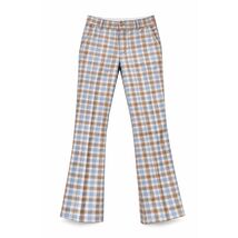 VTG 1970s Wright Plaid Slacks Disco Flare Blue Brown Mod Tailored Pants ... - $69.95
