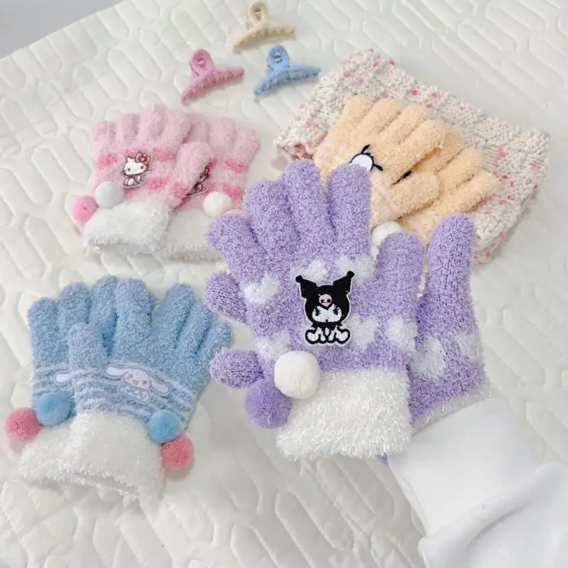 Sanrio Hello Kitty Y2K Girls Winter Warm Gloves Anime Kuromi Cinnamoroll Student - £12.09 GBP