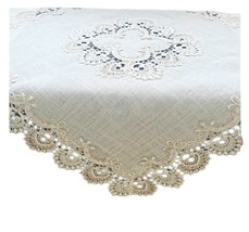 Linen Table Topper, White Brawn Guipure, Centerpiece Guipure Ornament, 3... - £30.17 GBP