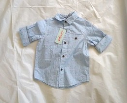 Cat &amp; Jack™ Boy&#39;s Dots Long Sleeve Collared Blue Button-up Shirt Size 3T - £13.15 GBP
