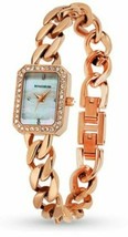 NEW Rousseau 9438 Womens Helena Crystal Pearl Dial Rose Gold Petite Square Watch - £18.16 GBP