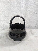 Vintage Payot Of Paris Black Porcelain Basket Vase Floral Painted Dish NONA - $15.98