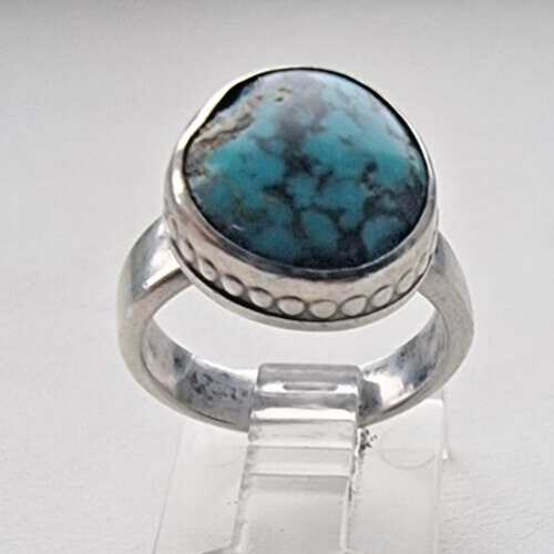 NATIVE AMERICAN STYLE 925 STERLING SILVER TIBETAN TURQUOISE RING SIZE  5.25 Item image 2