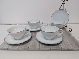 Set of 4 Noritake Fremont 6127 Tea Cups Saucers Platinum Trim - $24.97