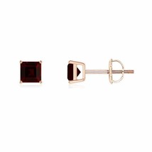 Natural Garnet Square Solitaire Stud Earrings in 14K Gold (Grade-A , 4MM) - £181.96 GBP