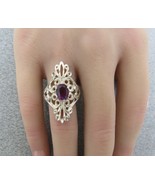 Filigree Ring Sterling Silver Purple Oval Stone 5.53 Gram Size 8.5 Bold ... - $39.59