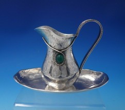 Portuguese Sterling Silver Creamer and Underplate Green Stone Rope Border #4988 - £385.77 GBP