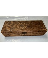 Burnt Wood Floral Design Hinged Box For Gloves Ties Trinkets Antique 1905 - $83.47 CAD