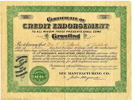 Certificate of Credit Endorsement Lee Manufacturing 1914 Illinois - $24.72