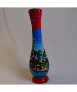 Mexican Hand Painted Folk Art Vase 14&quot; Bright Red Blue &amp; Green Colorful ... - $19.05