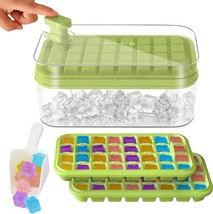 Pop Ice Cube Tray with Lid Bin and Scoop Square Ice Cubes Molds (Green) - £7.90 GBP
