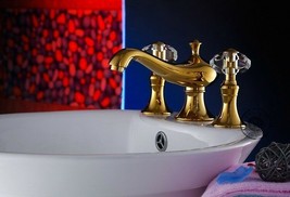 Widespread bathroom Lavatory Sink faucet crystal mixer tap 3 pieces gold PVD NEW - £93.86 GBP
