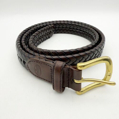 Fossil Leather Belt Mens 38 Brown Gold Buckle Woven Classic 1.25in Adjus... - $34.99