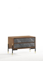 Mid Century Walnut and Gray Faux Marble Two Drawer Nightstand - $703.98