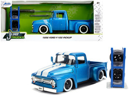 1956 Ford F-100 Pickup Truck Blue Metallic with White Stripes and Extra ... - $52.79