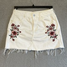 Pacsun Floral Embroidered White Denim Mini Skirt.  Size 28 Summer Festival - £16.39 GBP
