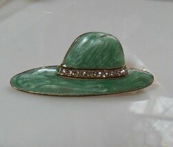 Vintage Teal Enamel Rhinestone Hat brooch/Pin - $13.85