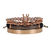 4pcs/set Luxury Stainless Steel Beads Royal King Crown Men Bracelet CZ Roman Bra - £31.87 GBP