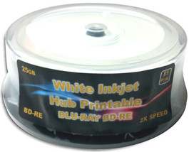 25-Pak 25Gb White Inkjet Hub Printable 2X Blu-Ray Bd-Re&#39;S In Cakebox - $47.49