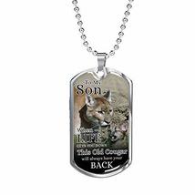 Express Your Love Gifts to My Son from Mom Necklace Engraved 18k Gold Dog Tag w  - £55.34 GBP