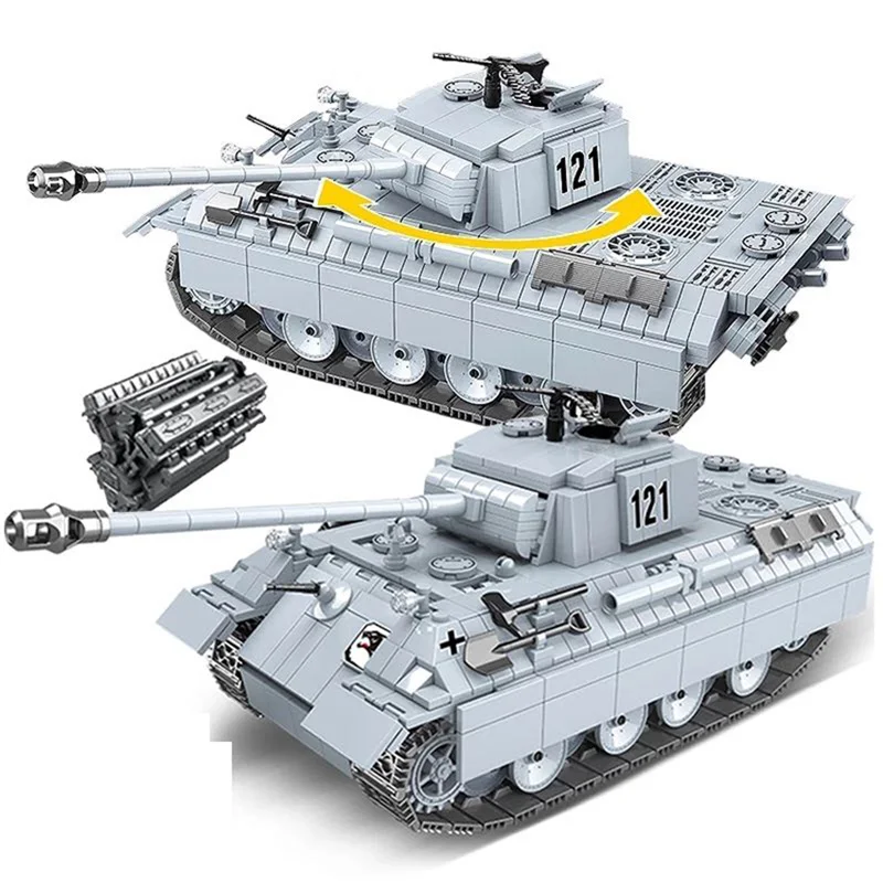 990pcs WW2 Leopard Tanks Building Blocks Panther 121 Heavy BattleWeapon Military - £59.74 GBP