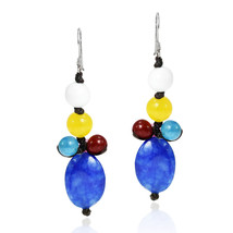 Colorful Beauty Blue Drop Mix Stone Handmade Earrings - £7.04 GBP
