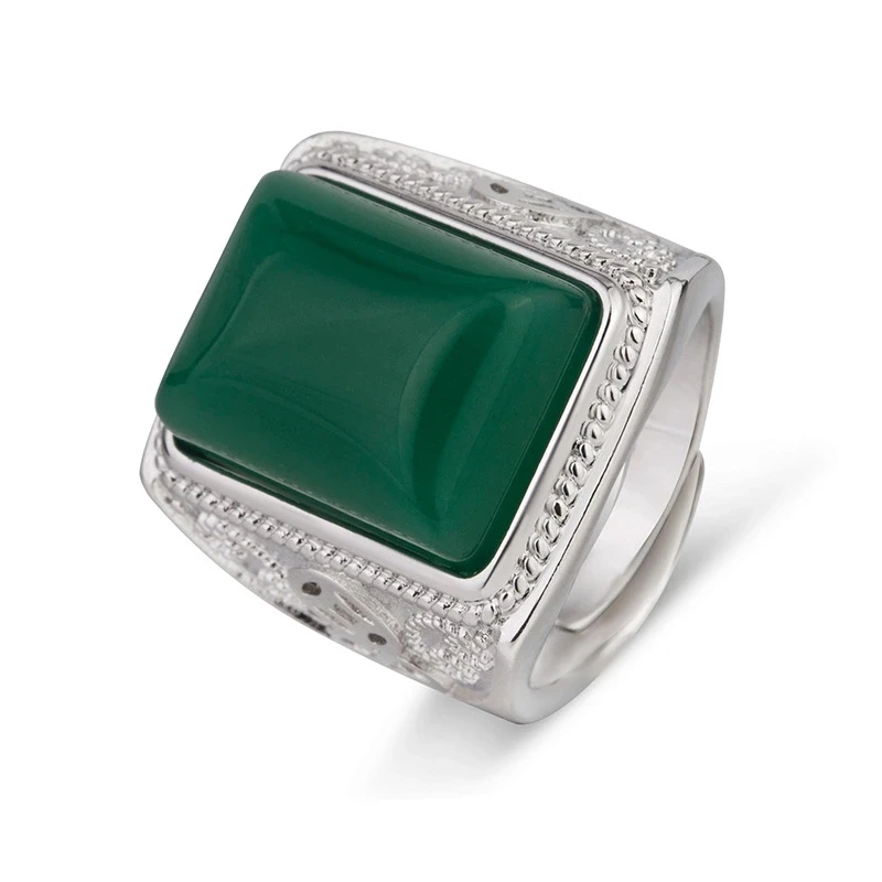 Ethnic Emerald Gemstone Men Ring  Green Jade Silver 925 Rings For Men Wedding Pa - £24.38 GBP