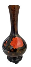 Japanese Black Red Roses  Floral Lacquerware Vase Multi color Pedestal Base 15&quot; - £18.48 GBP