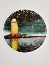 Round Sticker of Lighthouse on Rocks Starry Night Multicolor Sticker Decal Cool - £1.74 GBP