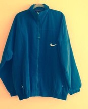  Vintage NIKE Premier Faux Suede Navy Blue Zip Front Jacket SZ L 1990s Hipster - £30.95 GBP