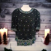 Laurence Kazar Silk Beaded Top 3X Plus Size Stars Sequins Fairy Sparkly ... - $79.19