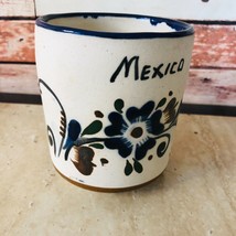 Stoneware Mexico Hand Painted Signed Floral Flower Coffee Cup Mug - £7.58 GBP
