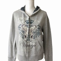 Vintage 90s Women&#39;s GITANO Gray Sweatshirt Size XL Full Front Zip Butterfly - £24.82 GBP