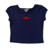 Elleven Womens Vintage Cropped Graphic Top Navy Size M 90s Y2K Square Neck - £12.65 GBP
