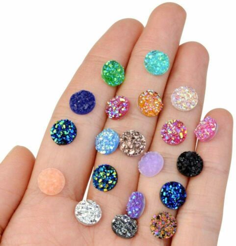 10 Druzy Cabochons 8mm Flat Backs Circle Flat Back Faux Drusy Quartz Assorted