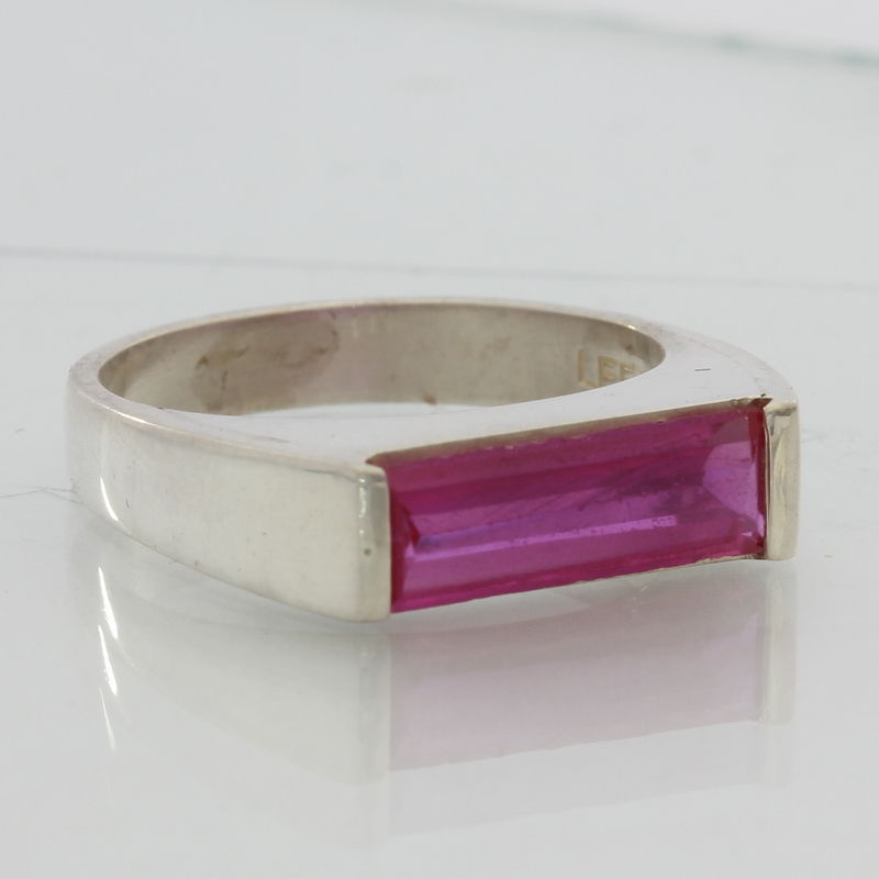 Lab Created Hot Pink Sapphire Ruby Unisex Handmade Sterling Silver Ring size 7.5 - £56.94 GBP