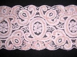 Dazzling 4YDS Corded Lace Border W/ Pink Glitz + 11 Matching Pink Jewel Buttons - £96.91 GBP