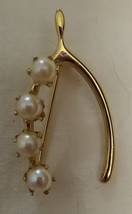 Wishbone Faux Pearl Brooch Scarf Pin Vintage - $10.00